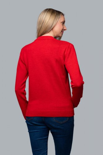 Dámský vlněný svetr Merino se vzorem - Barva: Červená, Velikost: XS