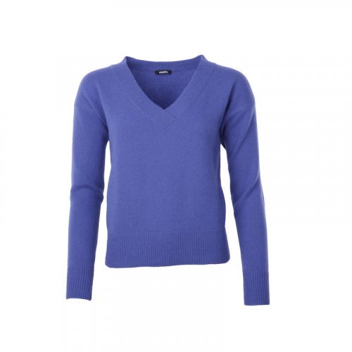 Dámský vlněný svetr s výstřihem hlubokým Kašmír - Barva: Tmavě fialová, Velikost-rozměr: L