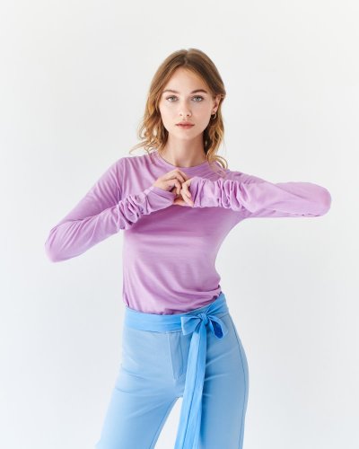 Dámské triko Merino Basic 140 řasený rukáv - Barva: Světle fialová, Velikost-rozměr: XL