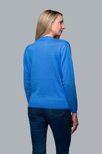 Dámský vlněný svetr Merino se vzorem - Barva: Světle modrá, Velikost: L