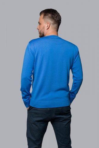 Pánský vlněný svetr Merino s výstřihem - Barva: Modrá, Velikost: XL