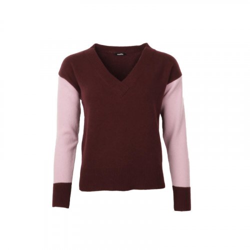 Dámský vlněný svetr s výstřihem hlubokým Kašmír - Barva: Fialová+Růžová, Velikost-rozměr: XL