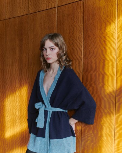 Dámské vlněné kimono - Barva: Modrá, Velikost: M