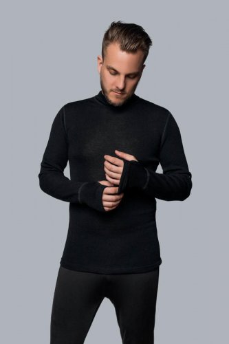 Vlněné pánské triko Merino 240 dlouhý rukáv+stojáček - Barva: Černá, Velikost: XL
