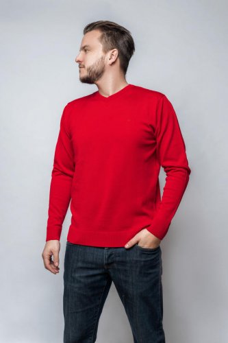 Pánský vlněný svetr Merino s výstřihem - Velikost: L, Barva: Vínová