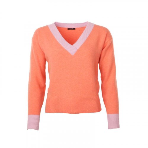 Dámský vlněný svetr s výstřihem hlubokým Kašmír - Farba: Oranžová, Veľkosť I rozmer: M